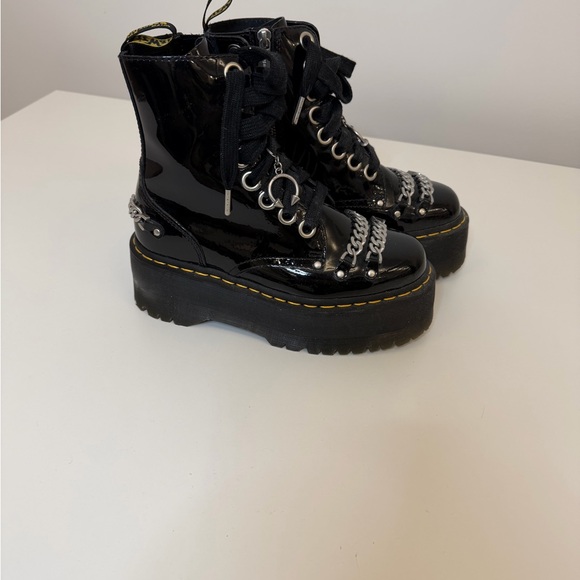 Dr. Martens Black Jadon Patent Chain Leather Platform Boots - Picture 2 of 14